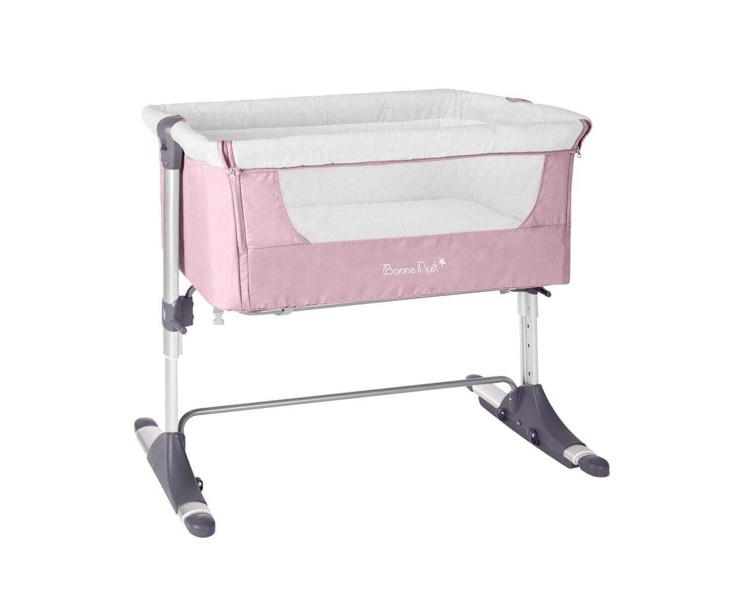 Kikkaboo Beistellbett Bonne Nuit, verstellbar, eine Seite zum Öffnen, 2 Räder rosa
