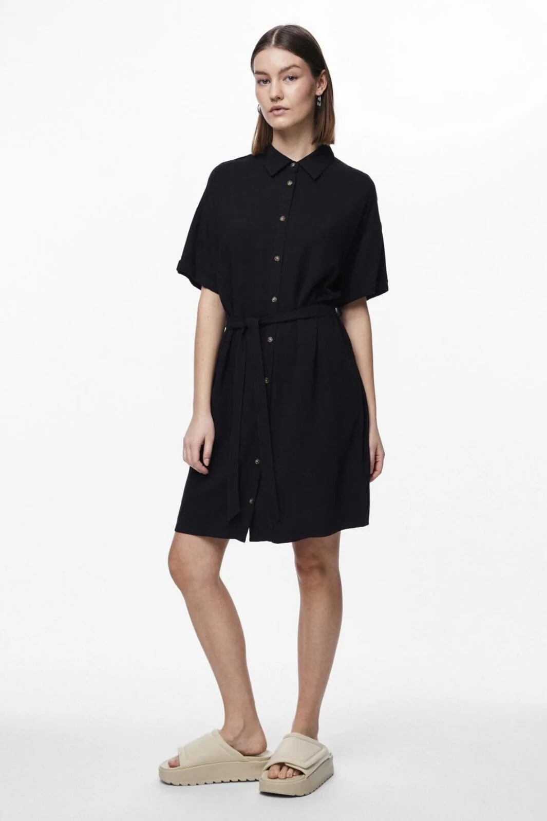 Pieces Pcvinsty Ss Linen Shirt Dress 4086490 black