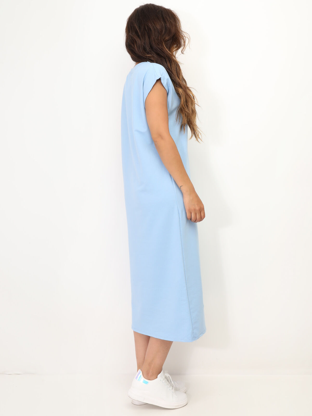 Robe t-shirt mi-longue- Bleu clair