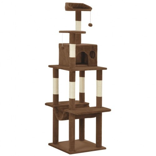 Arranhador marrom para gatos com revestimento de sisal.