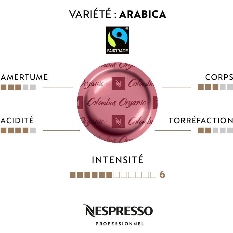 Capsules Nespresso Professionnel Colombia Organic - Boîte de 50