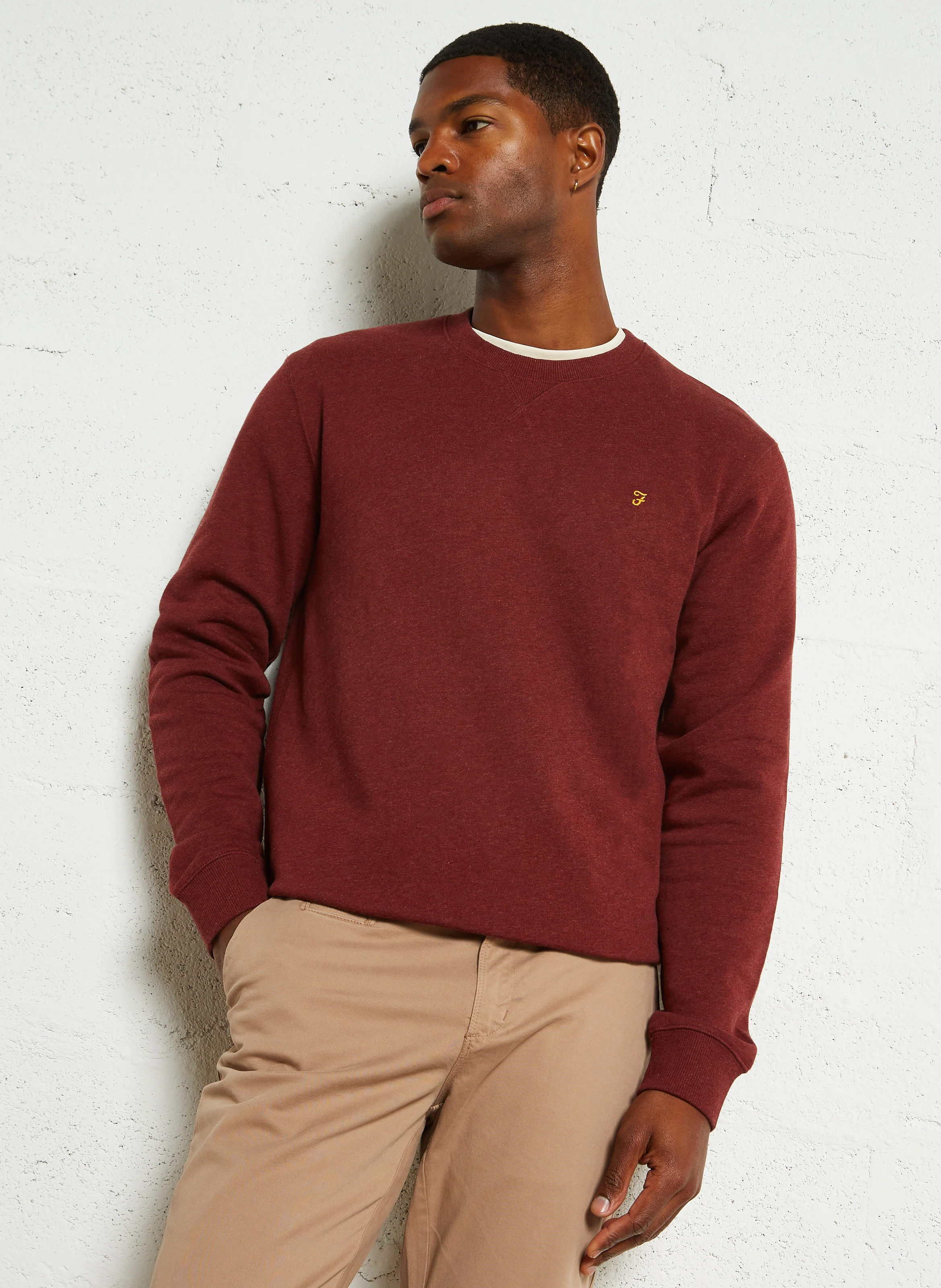 TIM - Sweat slim-fit col rond en coton bio | Rouge