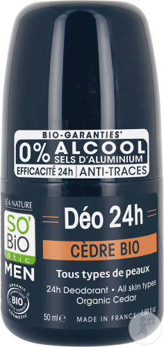 So'Bio Étic Men Déo 24H Cèdre Bio Tous Types De Peaux Roll-On 50ml