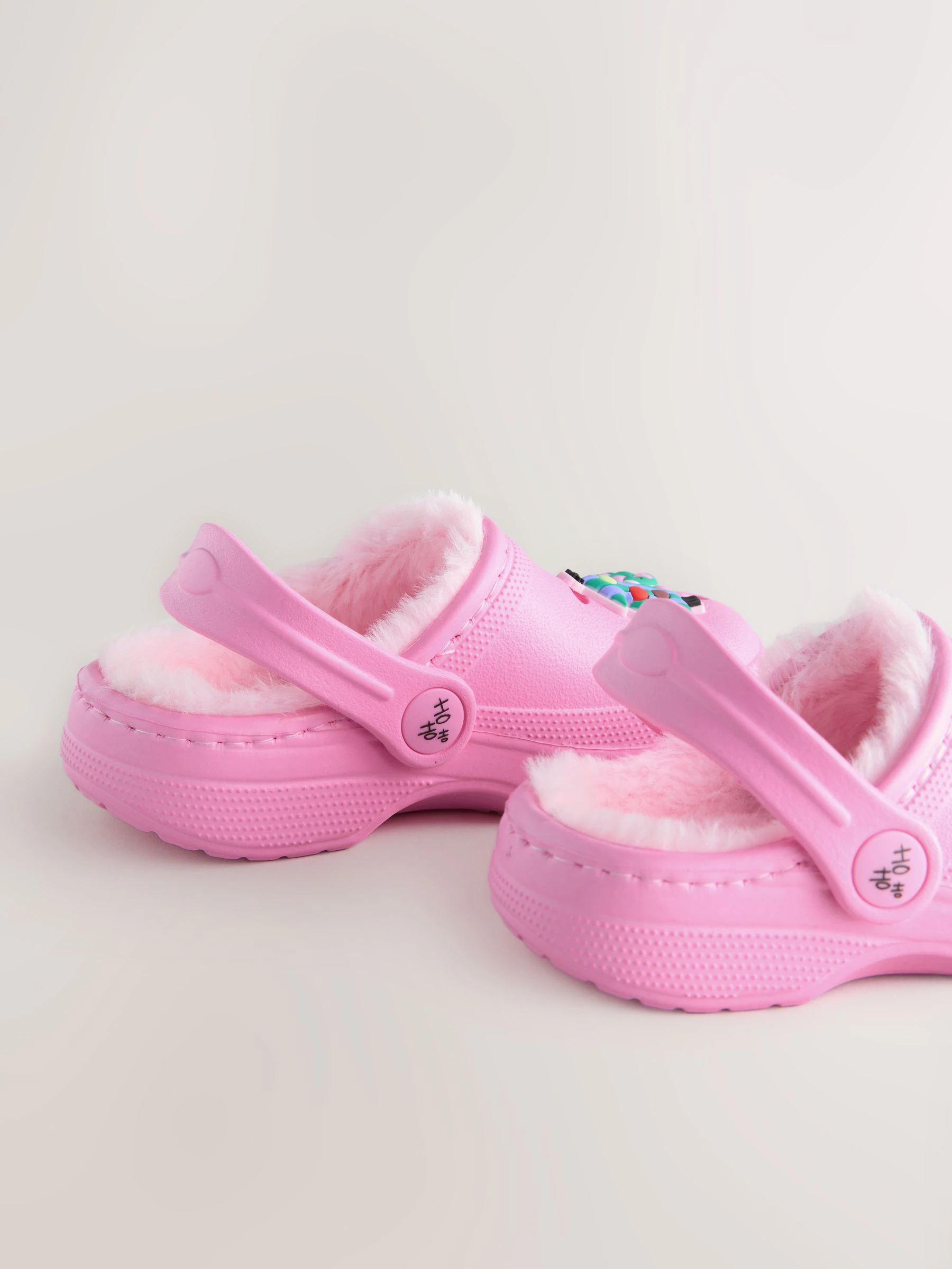 Roze Kerstmis - Pantoffelklompen met voering van imitatiebont