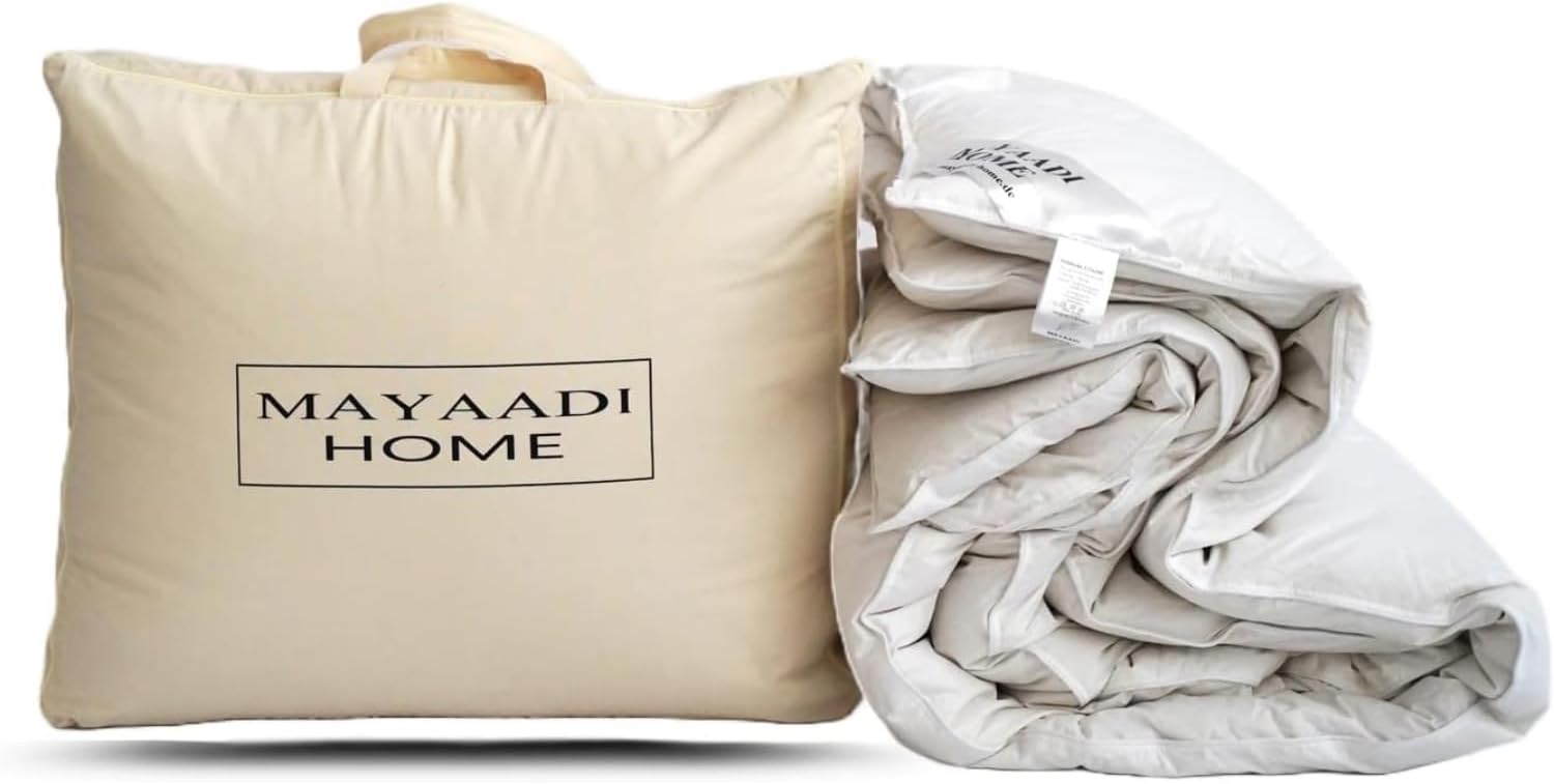 Mayaadi-Home Daunendecke 135x200 cm | 1400g Bettdecke, 70% Gänsedaunen 30% Federn | 100% natürliche Baumwolle | Made in Europe | Steppdecke geeignet für Allergiker | HS23