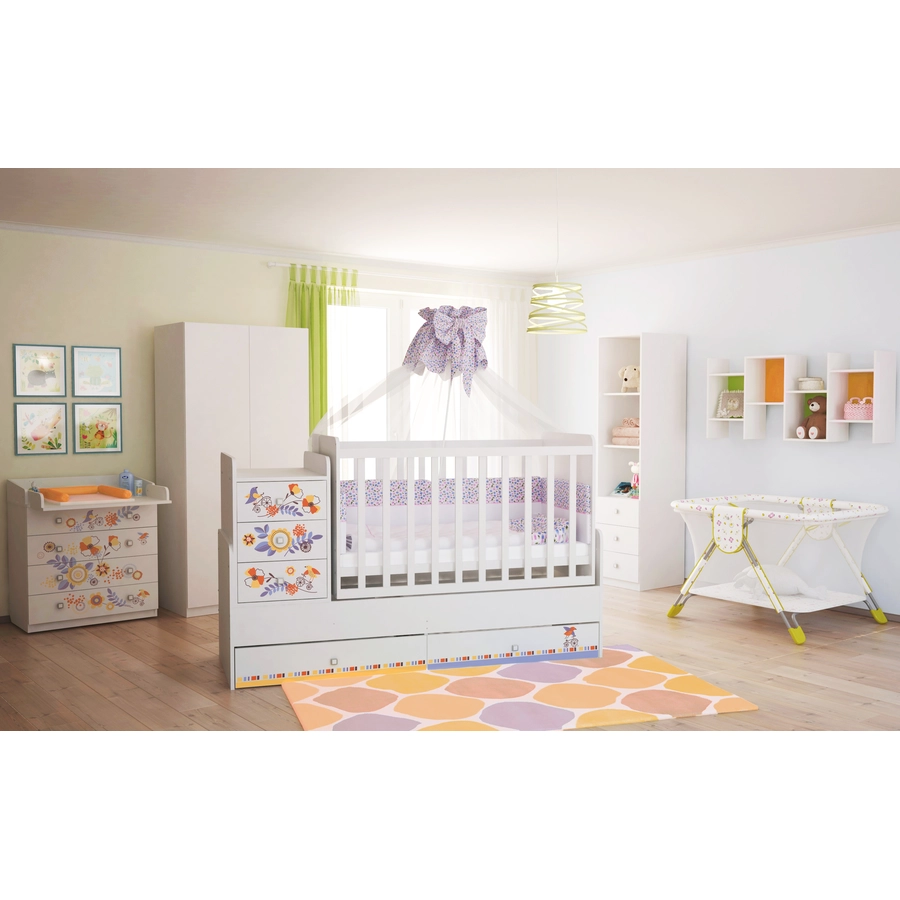Polini Kids Baby Wickelkommode Simple 1580 weiß mit Blumen