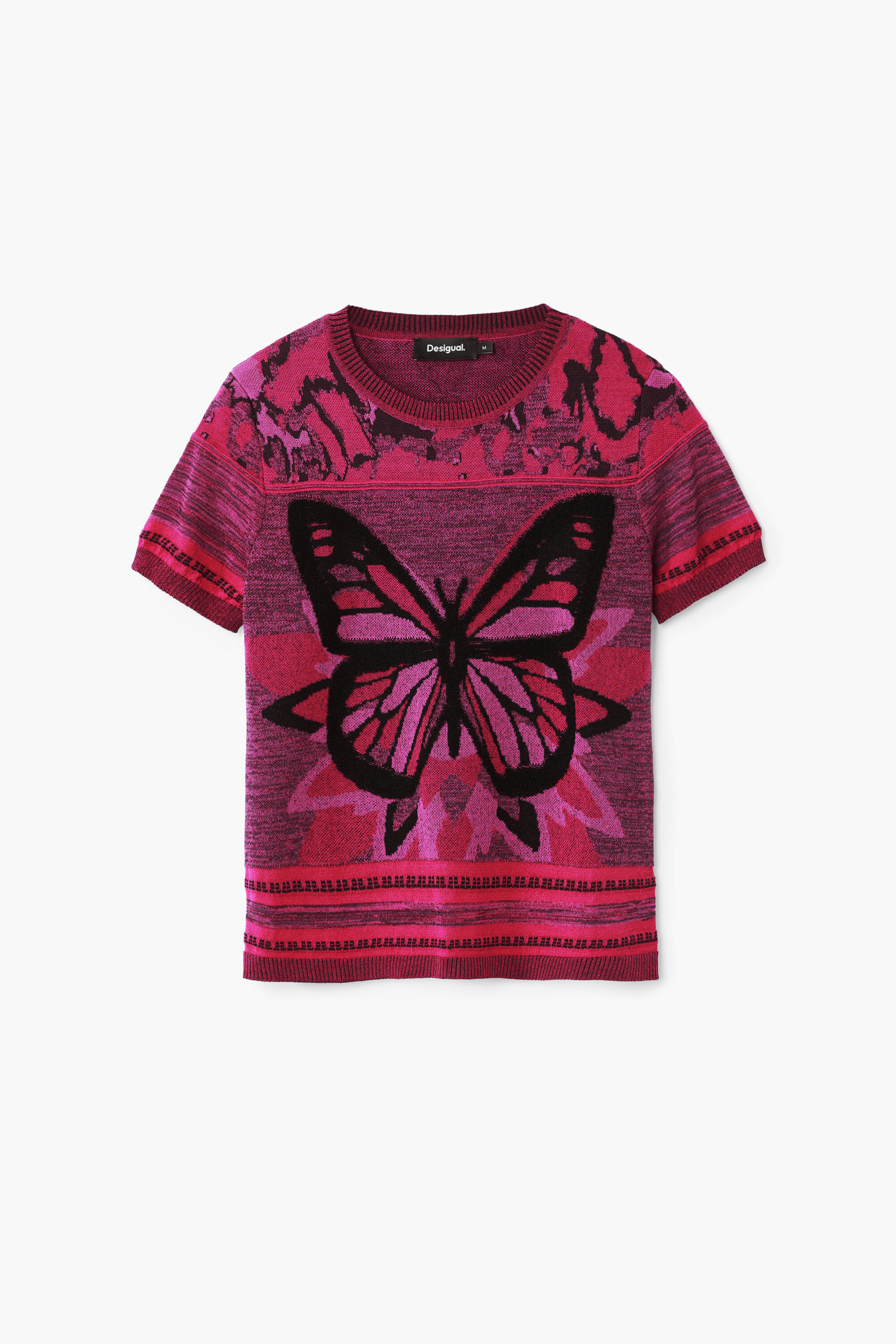 Camiseta de tricô com estampa de borboleta