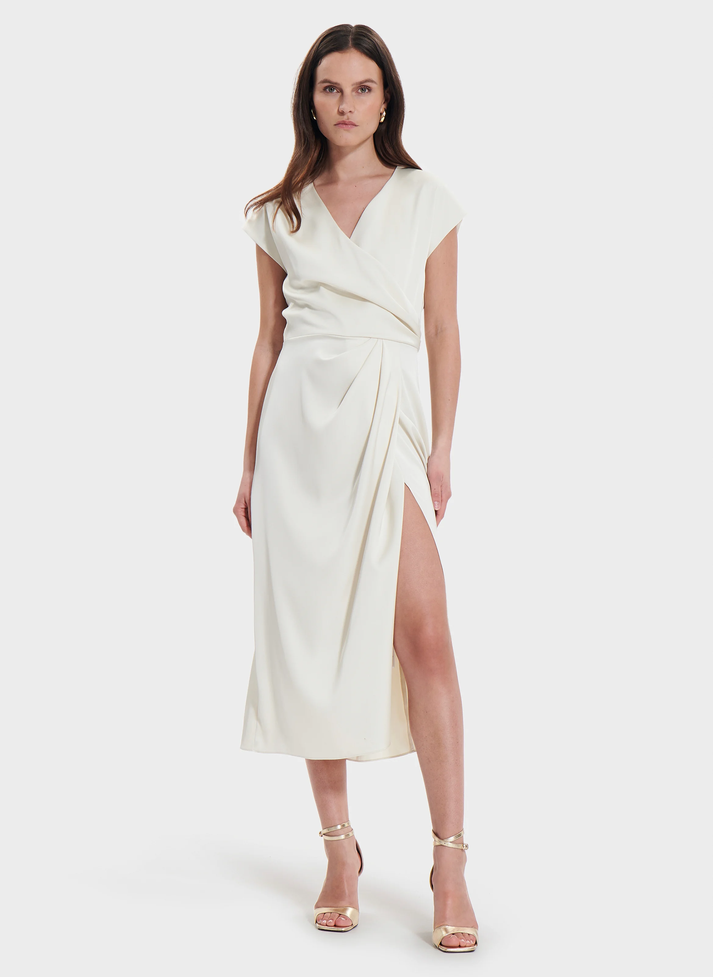 RANG - Robe longue satinée drapée | Blanc