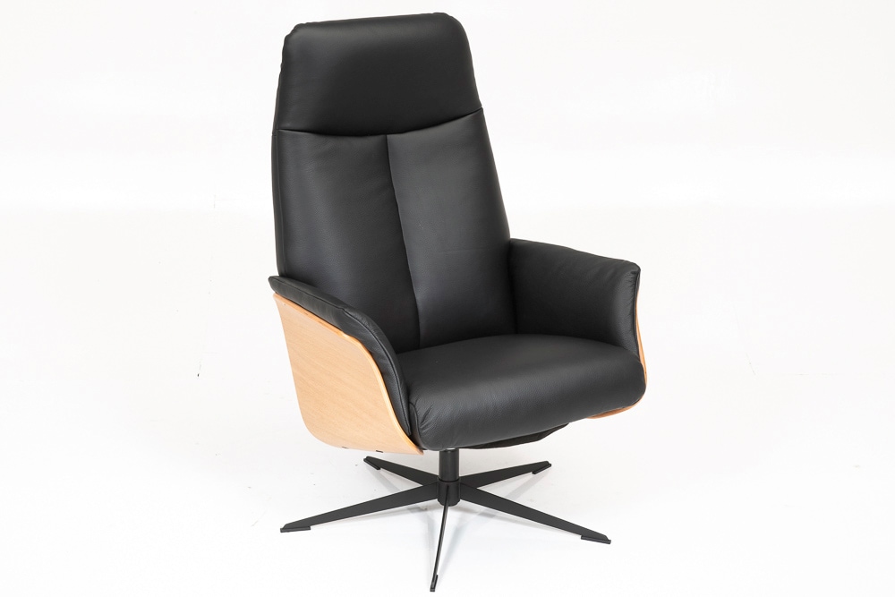 CASAVANTI Ledersessel mit Hocker SOLEDA 2-teilig schwarz /Eiche