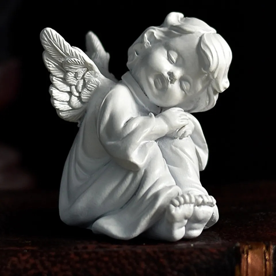 (5.5x6cm) Schlafender Engel Home Deko Accessoire Mini Gedenk Statue Grabschmuck - Weiss