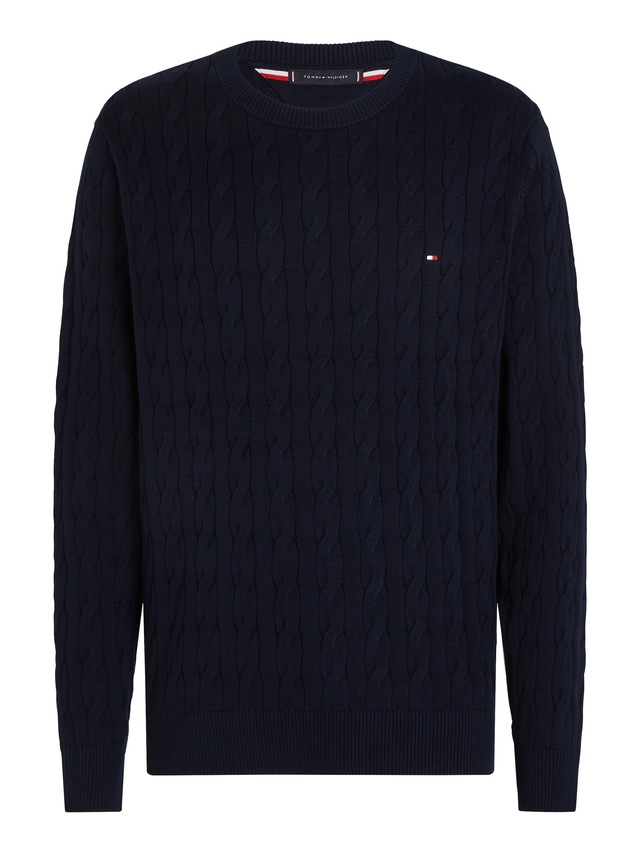 Tommy Hilfiger Strickpullover »CLASSIC CABLE CREW NECK mit Strukturstrick und Flaglabel«, unifarben, casual, regular fit, Baumwolle, Rundhals