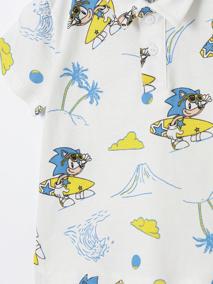 Conjunto de camisa polo e bermuda Sonic - Off-White