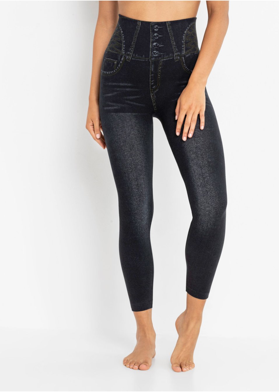 Legging sculptant sans coutures imitation jean, effet sculptant fort