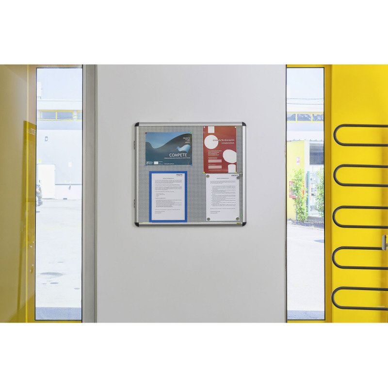 Vitrine intérieure extra plate fond acier laqué porte battante cadre aluminium Bi-Office Enclore - 1 feuille