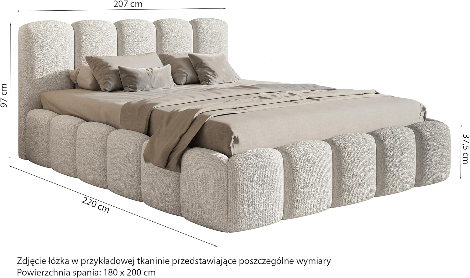 Selsey Bett 180 x 200 cm Polsterbett Schlafbett Mit Bettkasten Stauraum Metallgestell Kopfteil Boucle Cloudy II Hellbeige