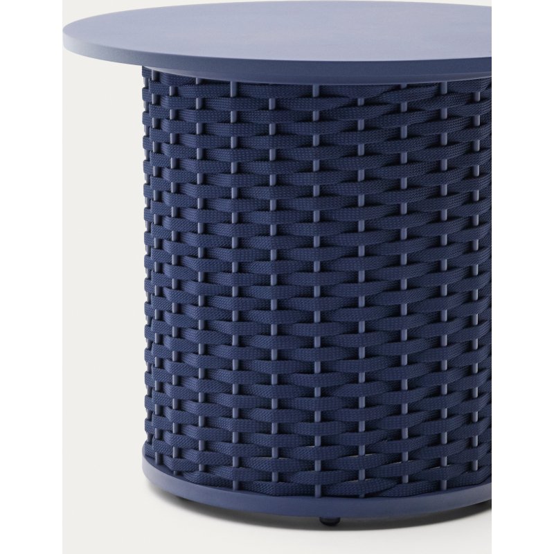 Table auxiliaire d’extérieur Sedalis en aluminium et corde bleue Ø50 cm