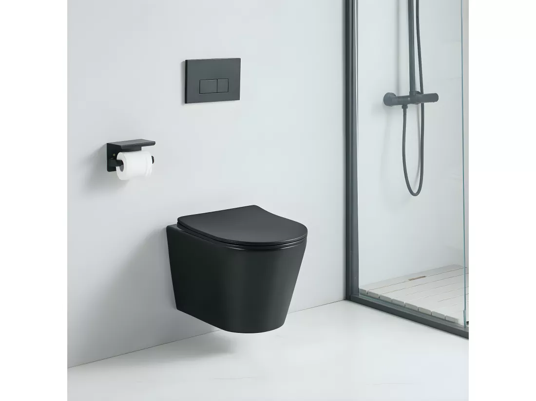 Cuvette WC suspendu TERCERO noir mat - sans bride et avec frein de chute
