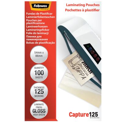 Fellowes - 100 pochettes de plastification (54 x 86 mm) - 125 microns - brillantes
