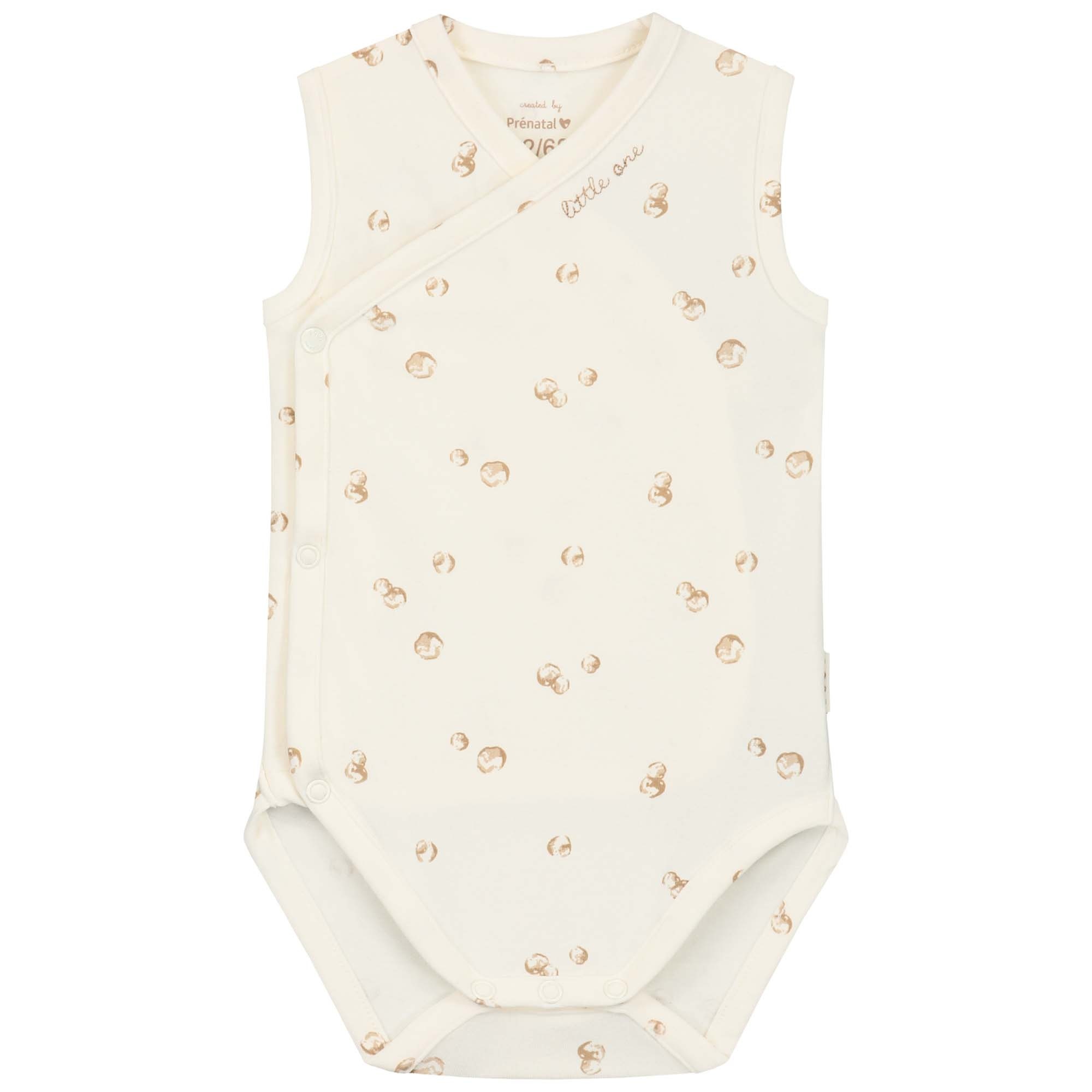 Prénatal newborn romper mouwloos all over print beige