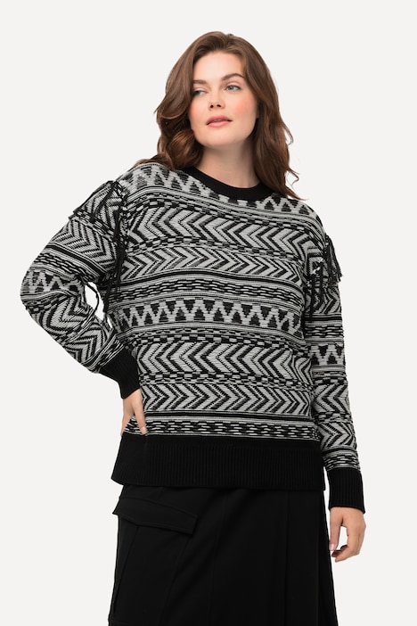 Pullover, Fransen, Rundhals, Langarm, Biobaumwolle