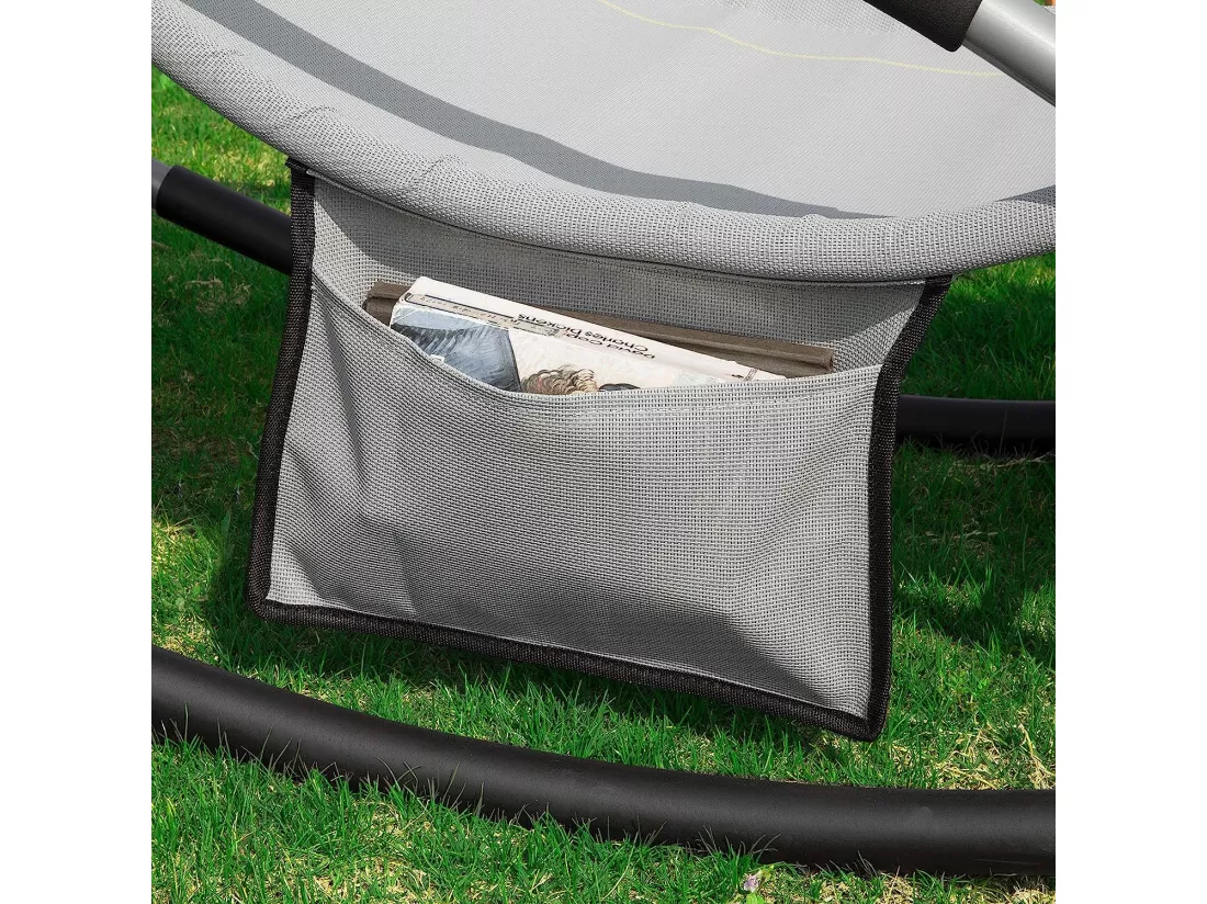 SoBuy OGS28-HG x2 Lot de 2 Bain de Soleil Chaise Longue Fauteuil à Bascule avec Appui-tête et Pochette et Repose-Pieds
