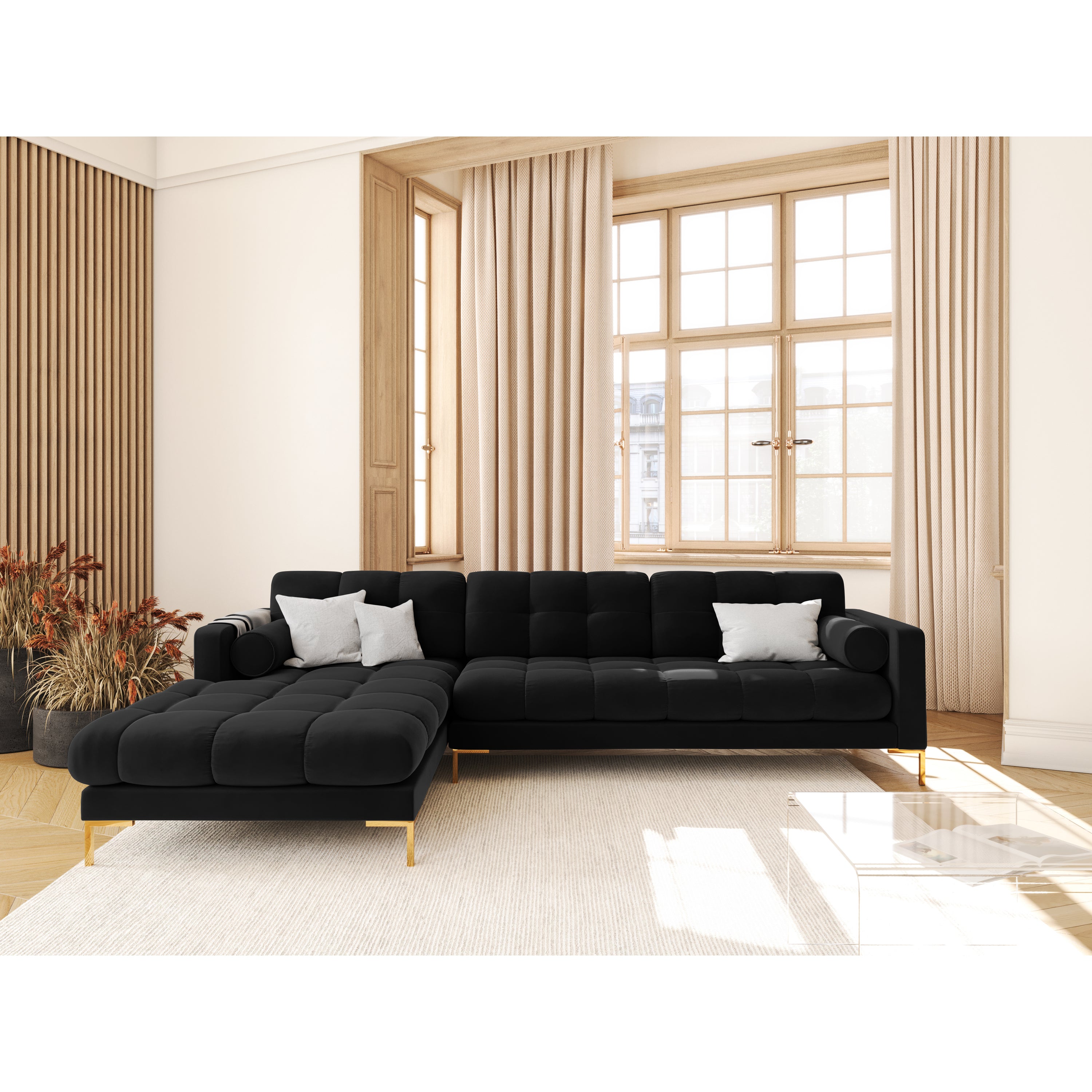 Cosmopolitan Design Bali Hoekbank met Chaise Longue Links - Zwart / Goud