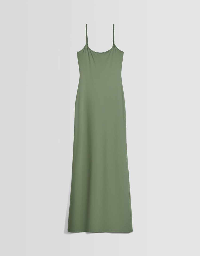 Vestido longo justo com alças finas