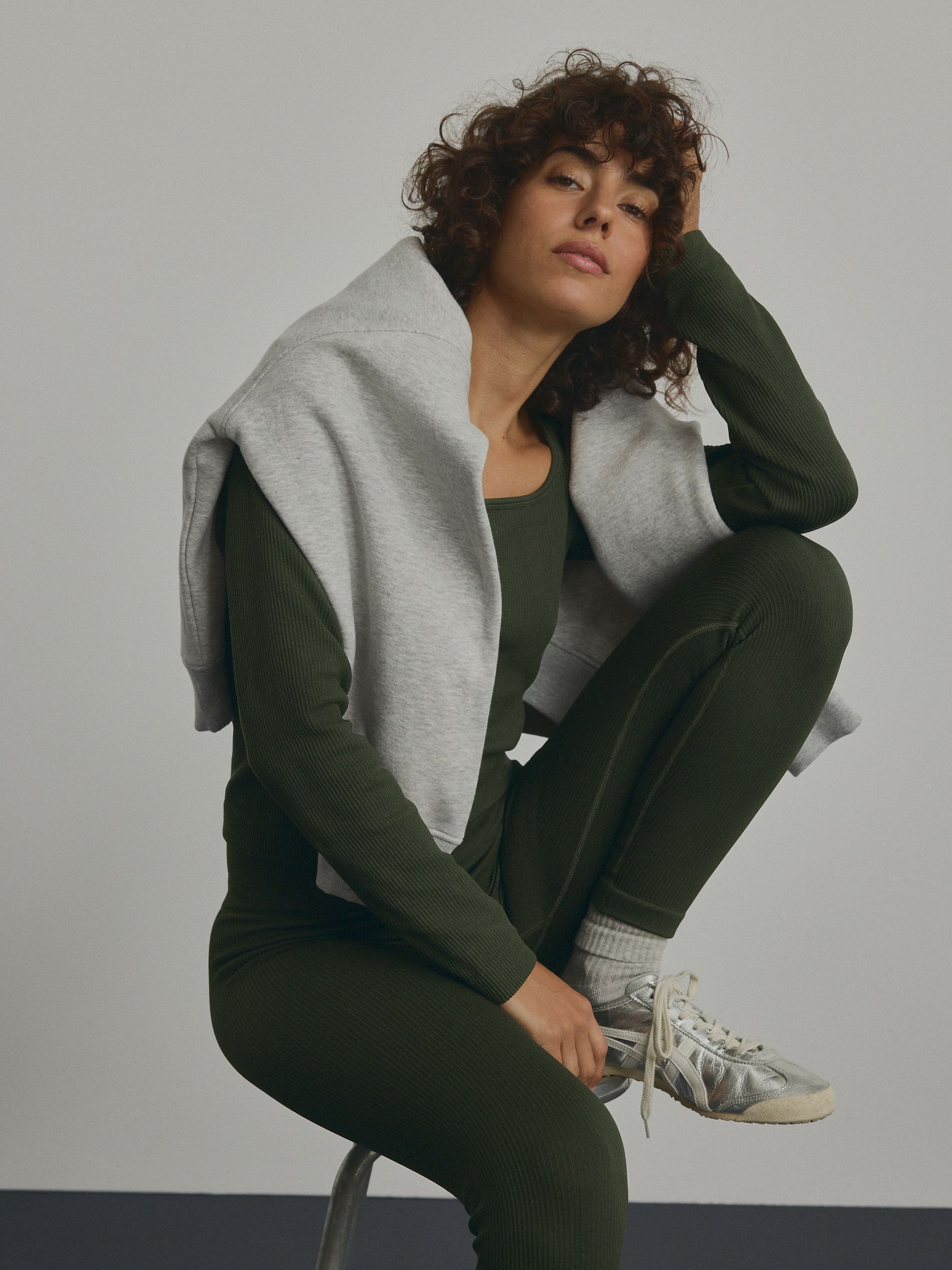 Donkergroen - Geribbelde naadloze legging met hoge taille