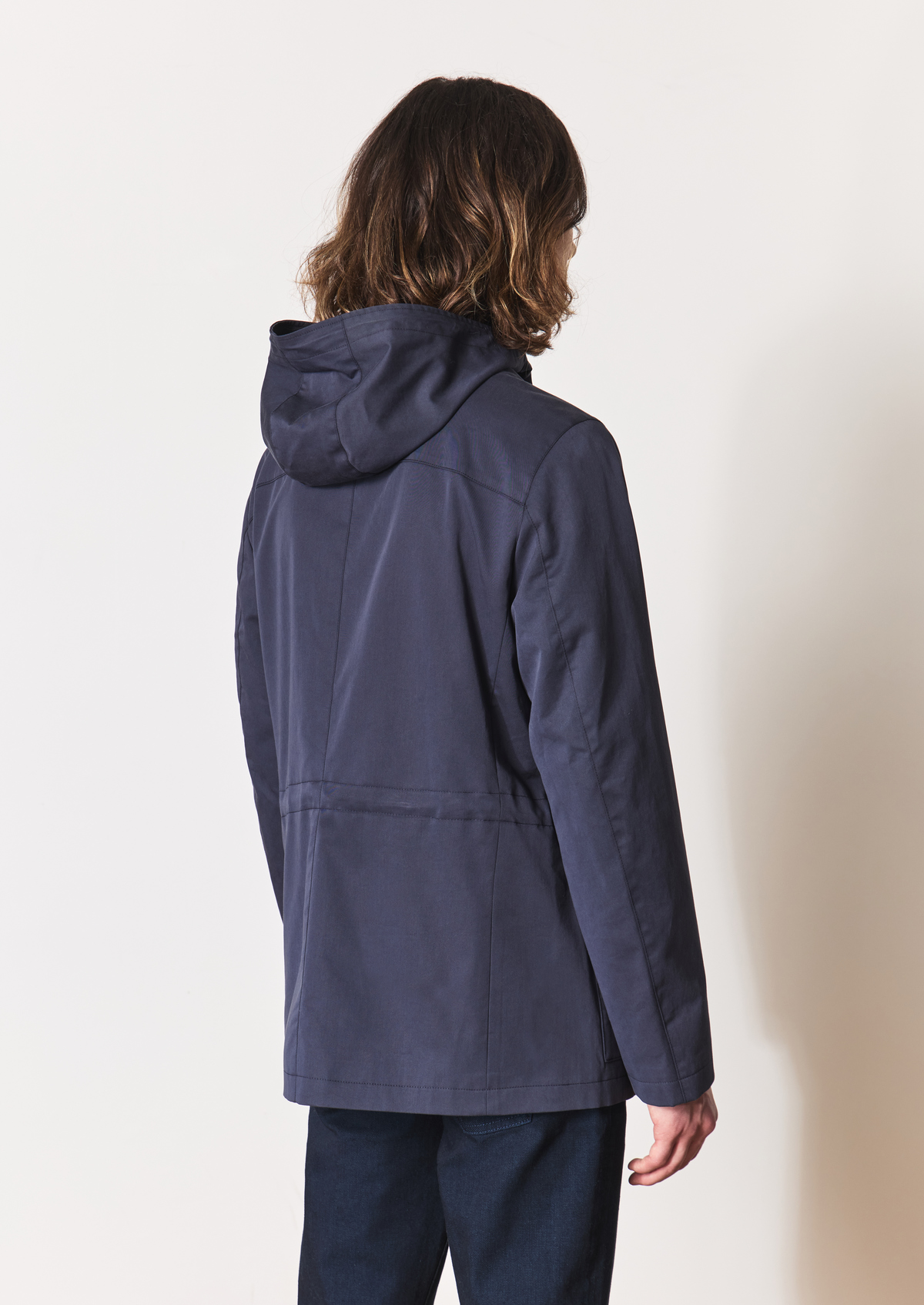 Parka légère unie bleu indigo à capuche
