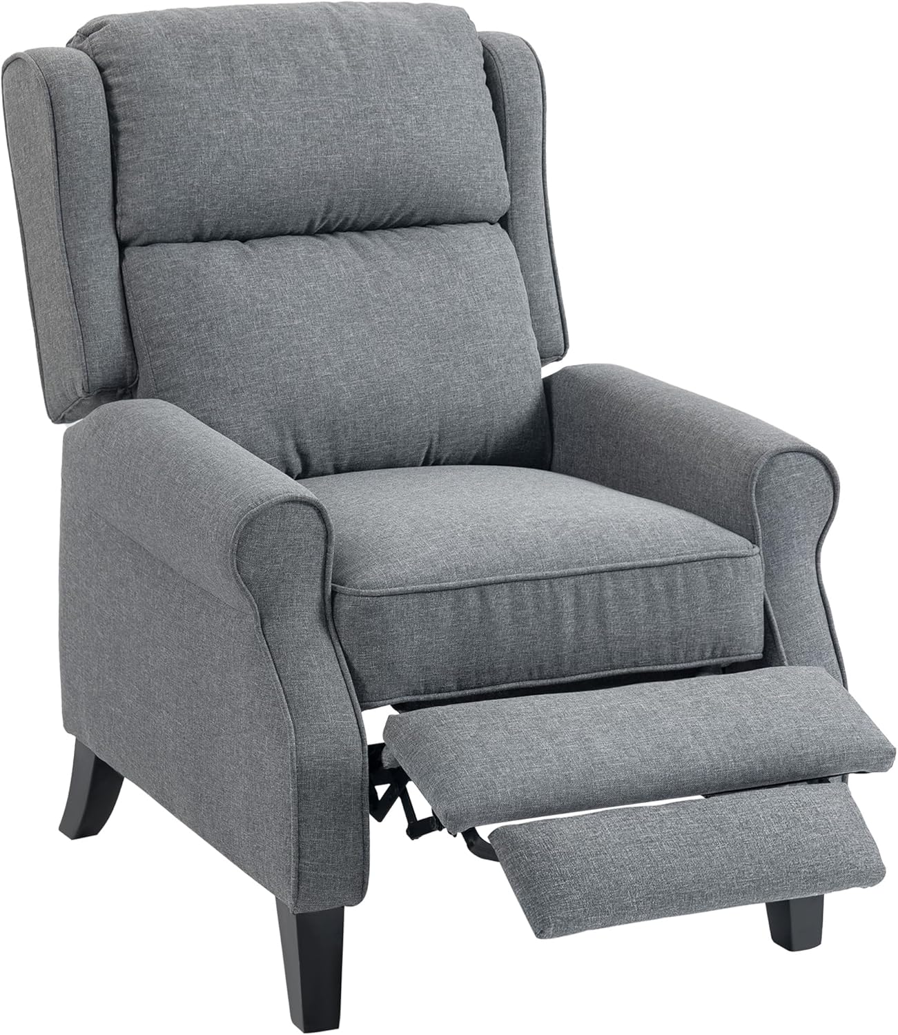 HOMCOM 132° max Reclining Armchair mit Fußstütze und Taschenfedern, Polstersessel in Leinenoptik, Stahl und Holz, 74x84x102 cm, Grau