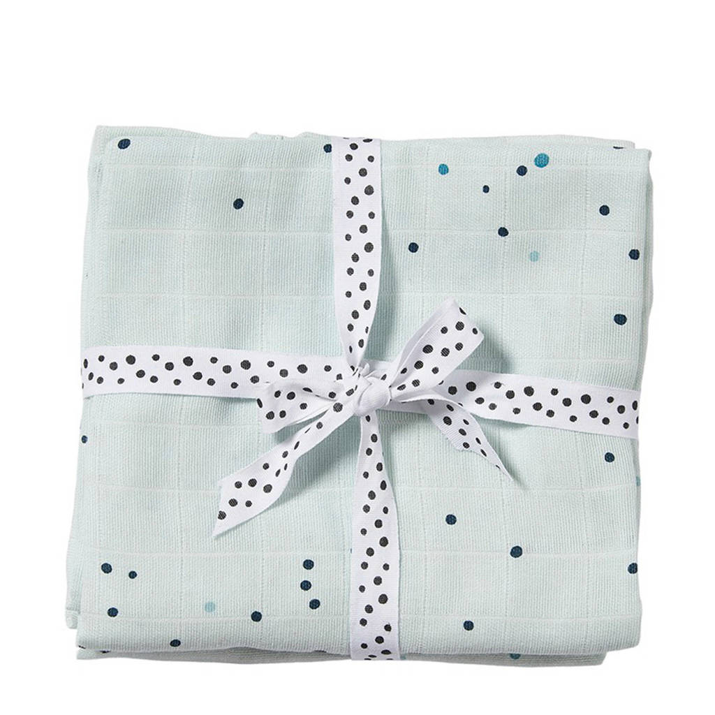 fijne doeken al is de kleur meer groen dan blauw.hydrofiele wikkeldekens 120x120 Dreamy dots (set van 2) Blue