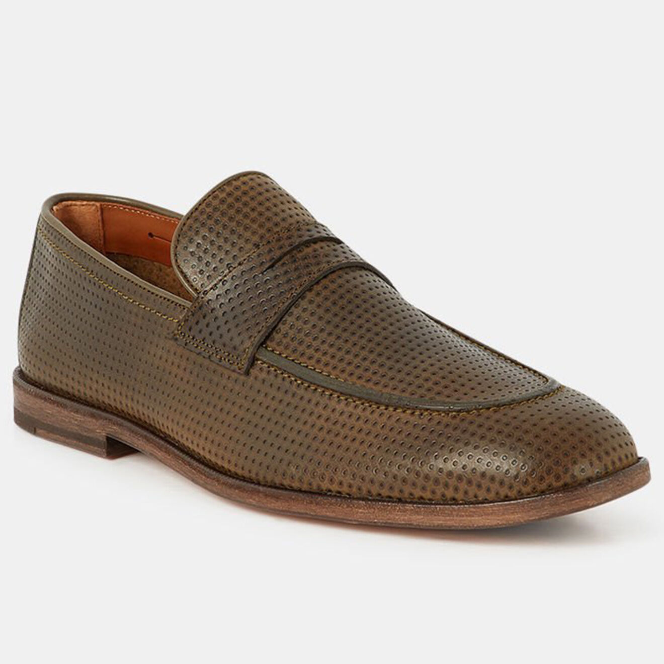Anthology Mocassins en Cuir perforé Prot kaki marron