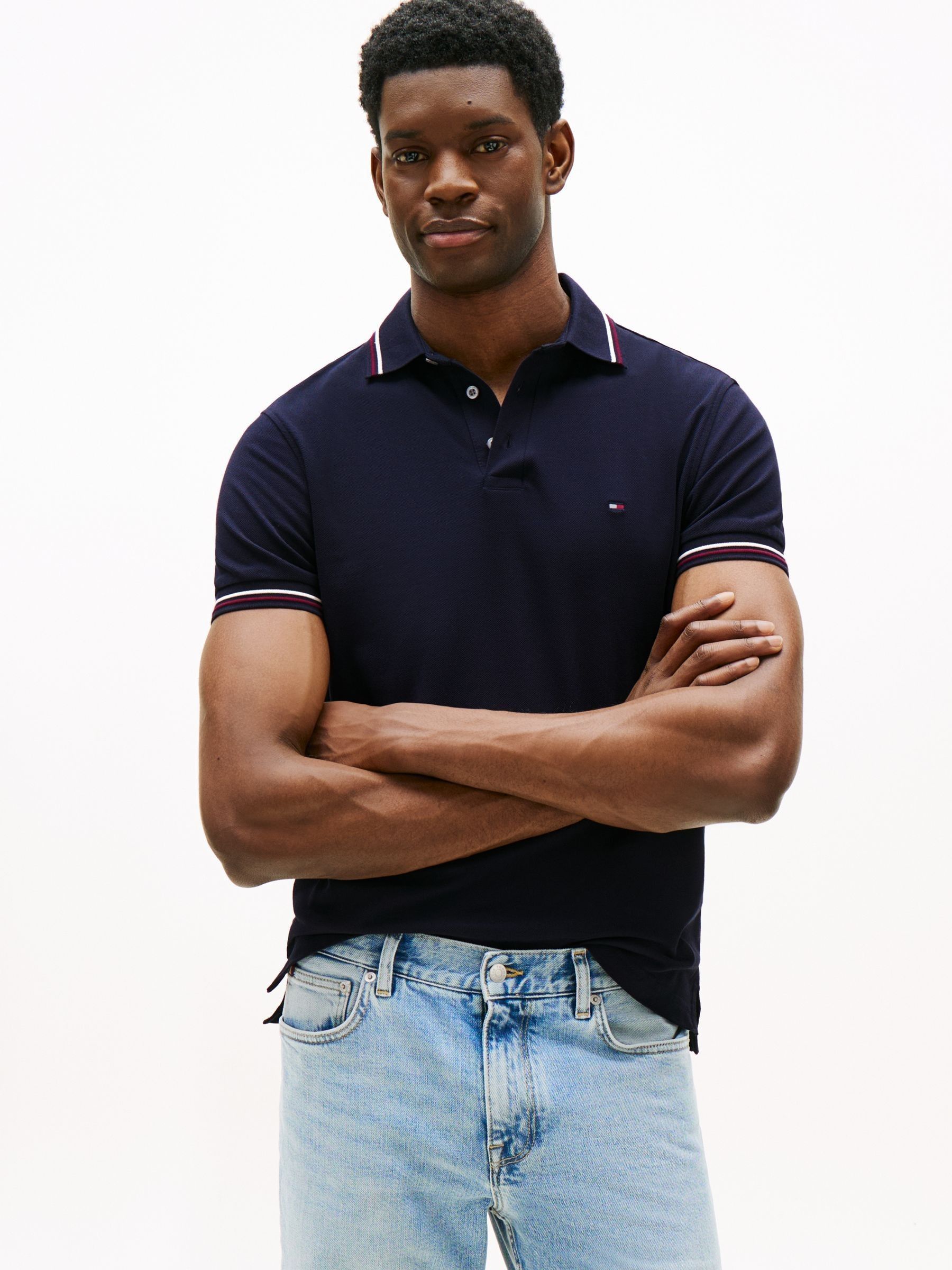 Blauw - Tommy Hilfiger Slim Fit Tipped Polo Shirt