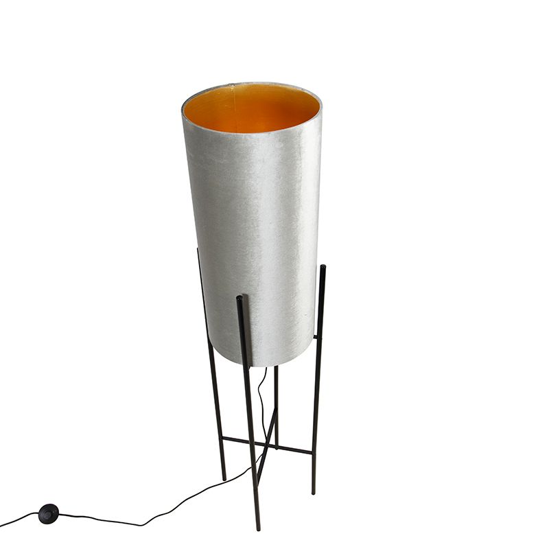 Moderne vloerlamp zwart met velours grijze kap - Rich