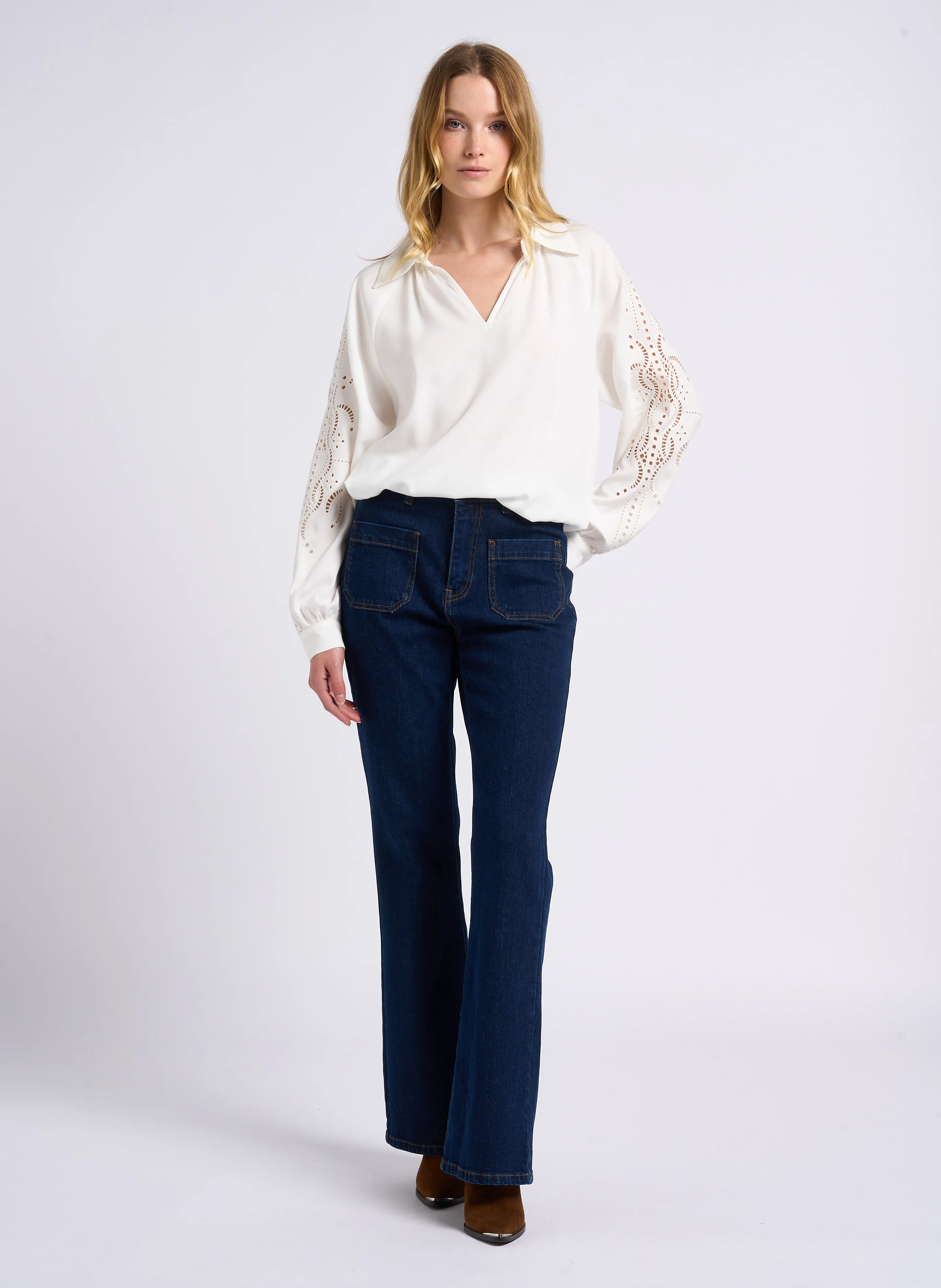 ROUAN - Jean flare en coton mélangé | Bleu
