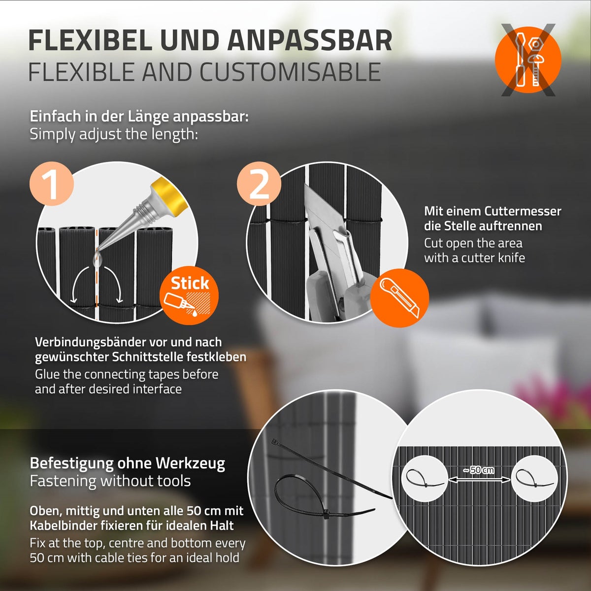 ECD Germany PVC-inkijkschermmat 140x300 cm, antraciet, inkijkscherm met 3-voudige wapening, UV-bestendig, waterdicht, windwerend, balkonbekleding, schuttingscherm, inkijkscherm voor tuin, balkon, terras