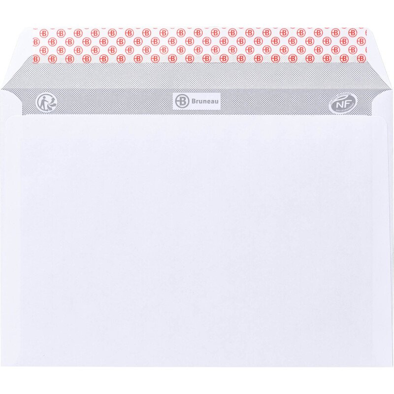 Enveloppe Bruneau 80 g/m² blanche avec bande protectrice - Boîte de 500