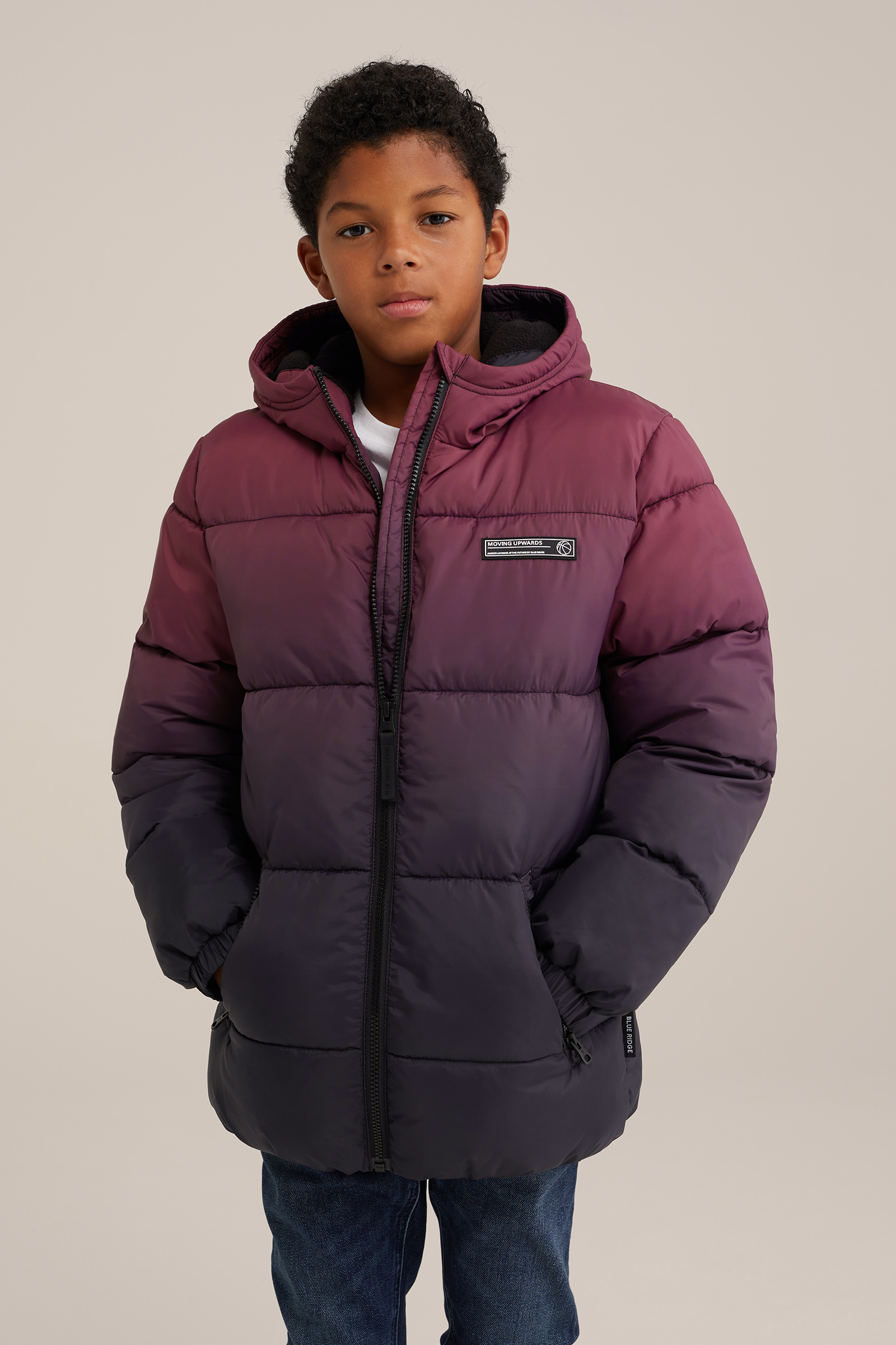 Jongens gewatteerde jas met gradient Blue Ridge Bordeauxrood