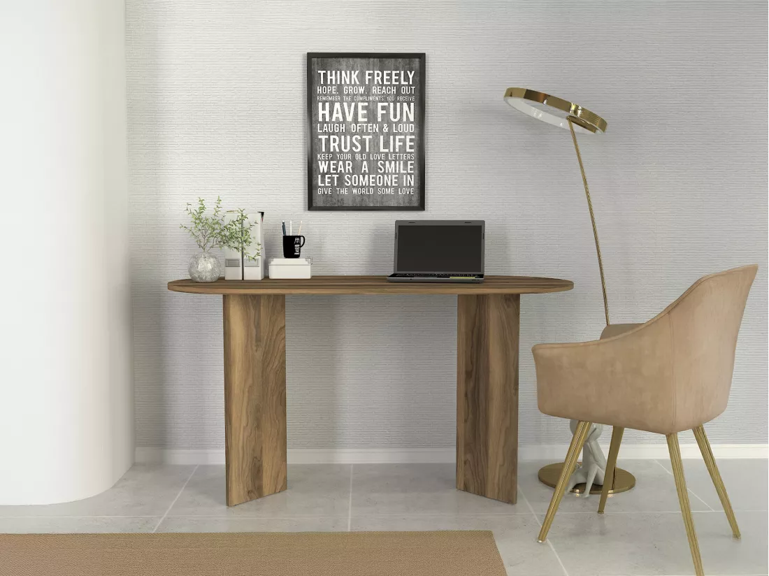 Bureau console - Coloris : Naturel foncé - TOPANIA