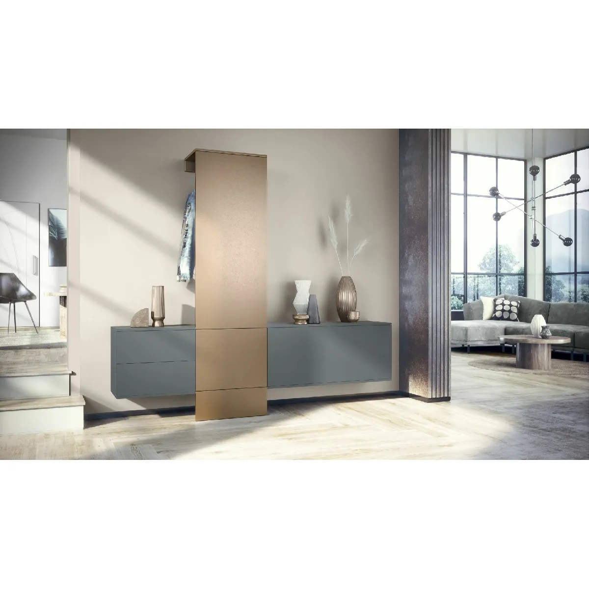MPC Vestiaire Gris et Aspect Bronze