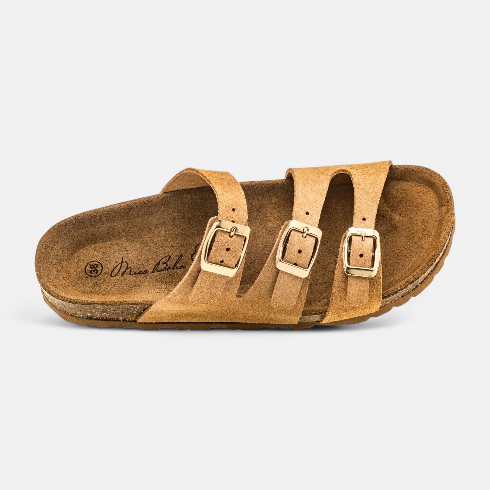 Mules semelle liège Femme en cuir camel