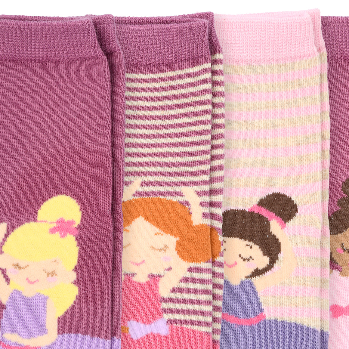 Topolino 5 Paar Mädchen Socken mit Ballerinas dunkelrosa / rosa / cremeweiss