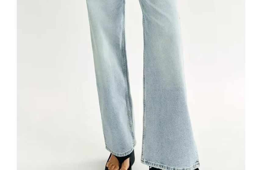Avauntgardo - Strapless denim jumpsuit met wijde pijpen en wassing