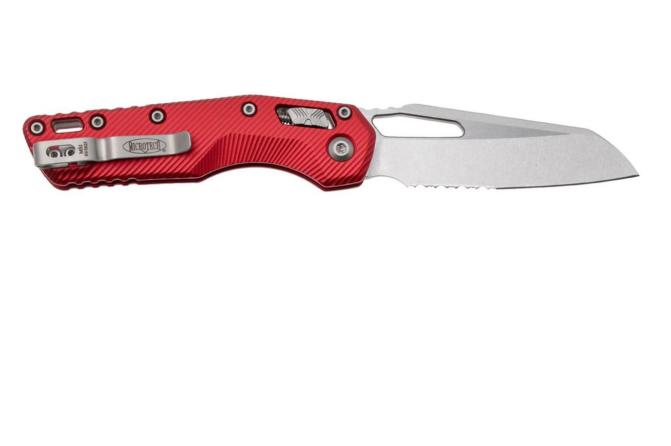 Microtech MSI Standard Issue 210-11FLRD, Stonewashed M390MK, Fluted Red Aluminum, partly serrated zakmes