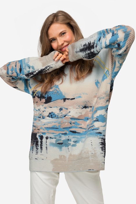 Pullover, maritimer Allover Print, Rundhals, Langarm