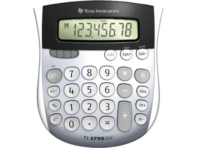 Regnemaskine Texas Instruments TI-1795 SV med 8 cifre - solpanel, batteri, bordmodel