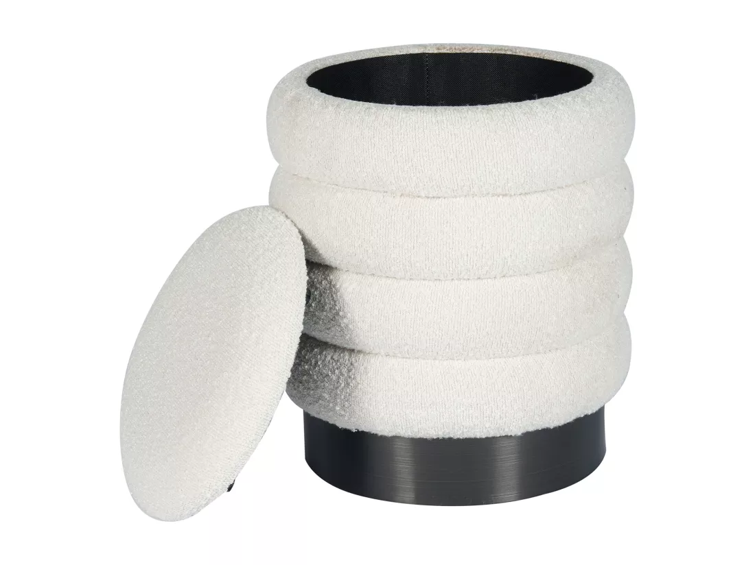 Pouf coffre de rangement en tissu bouclette blanc ESDALO