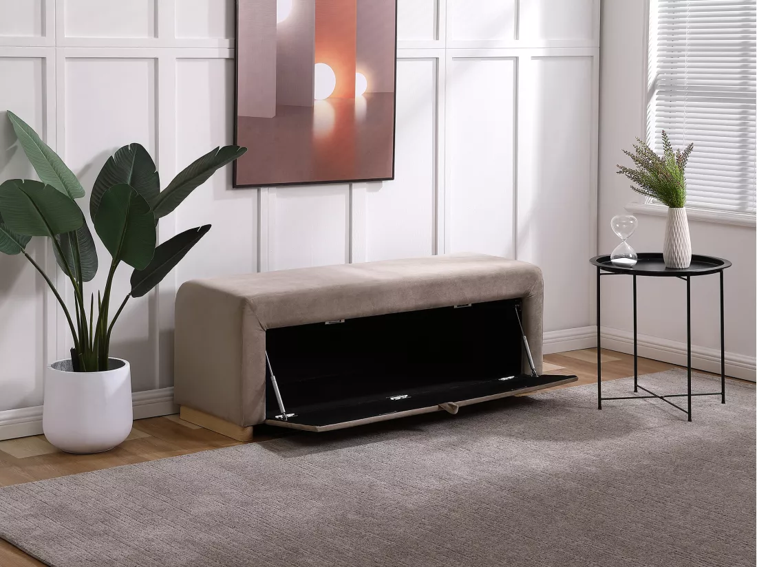 Banc coffre - Velours - Taupe - CAPINO