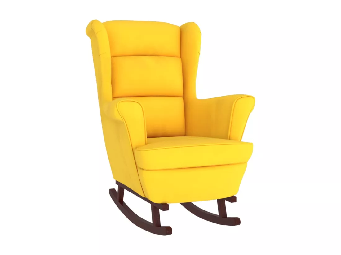 Fauteuil à bascule pieds en bois massif d'hévéa Jaune Velours