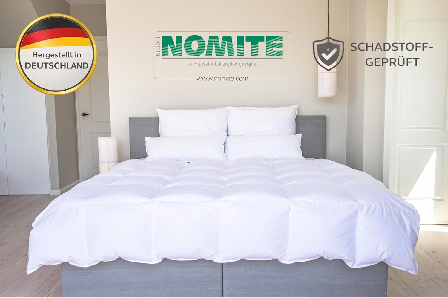 DREEMA Bettdecke 200x200 Daunendecke Warm | Extraweiche Daunenfüllung | in Deutschland gefertigt | 100% nachhaltig mit Oeko-TEX & Nomite | Allergiker geeignet | Soft-Touch Baumwollbezug